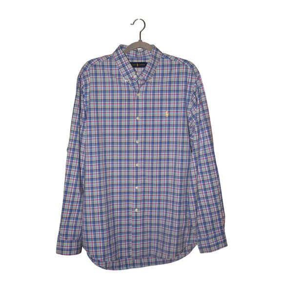 RALPH LAUREN $125 Blue Plaid Long Sleeve Cotton Button‎ Down Men's Large - Picture 1 of 4